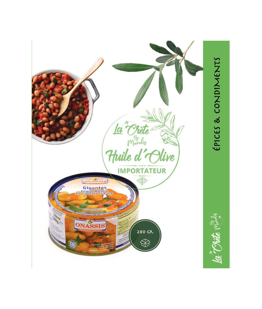 Haricots Géants Cuisinés à la Sauce Tomate ‘Onassis’ – Boîte de 280g Haricots Géants Cuisinés à la Sauce Tomate ‘Onassis’ – Boîte de 280g
