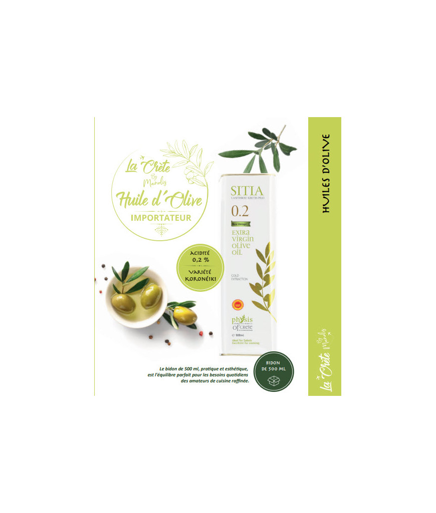 Huile d’Olive Extra Vierge AOP Sitia "Physis Of Crete 500ml Huile d’Olive Extra Vierge AOP Sitia "Physis Of Crete 500ml