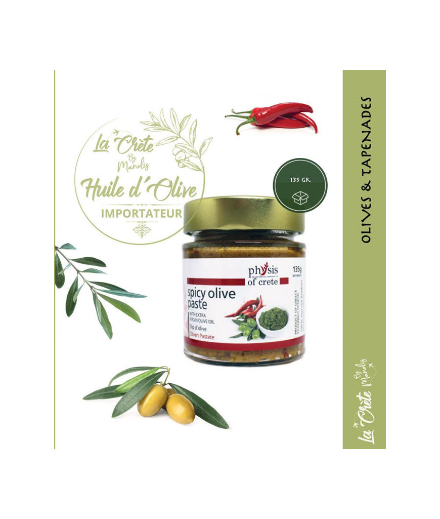 Tapenade d’Olive Verte Épicée ‘Physis of Crete 135gr’ – Une Fusion Audacieuse de Saveurs € 6,00